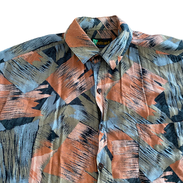 Postcard Abstract Vintage Button Shirt Mens Large